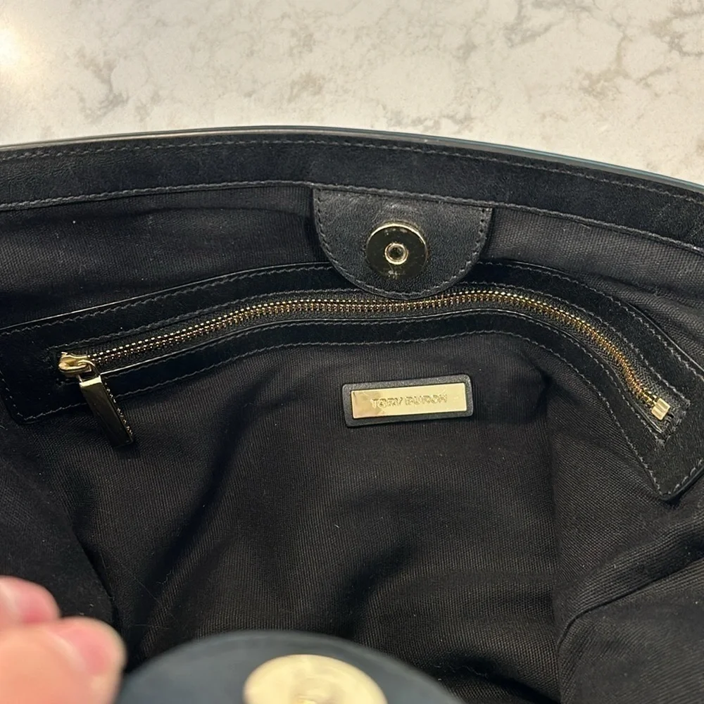 Tory Burch Erica Black/White Leather Woven Large Tote
